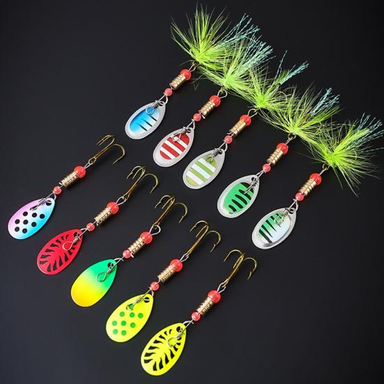 10Pcs 7.5CM/3G Spinner Blade Lure with Hook Feather Hard Metal Spinnerbait Rotating Sequin Lure Saltwater Freshwater Walleye Bass Fishing Accessories