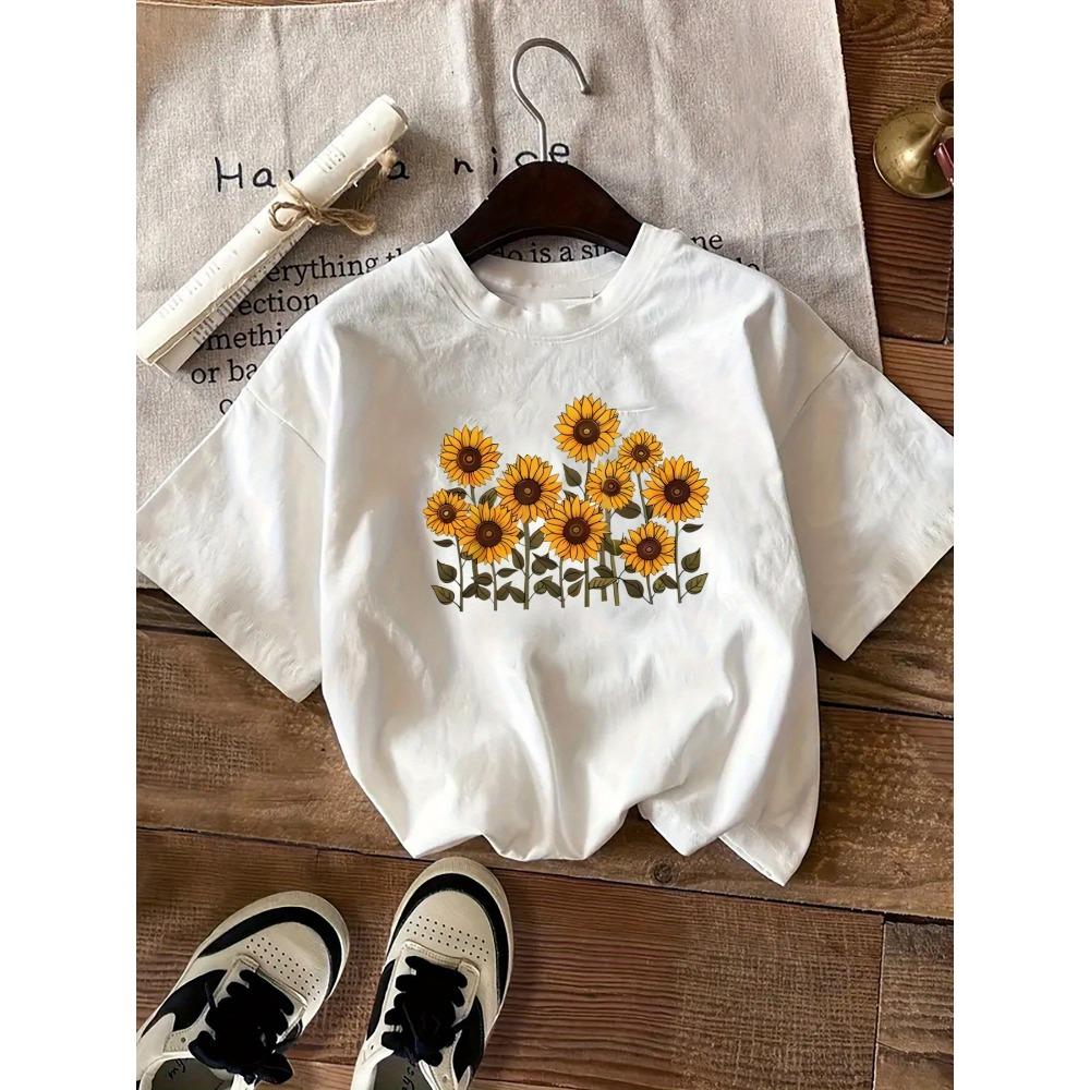 Women's Yellow Sunflower Print T-Shirt Short Sleeve Crew Neck Harajuku Short Sleeve Casual Clothing