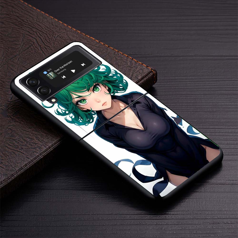 One P-Punch-Man Tatsumaki Hard Black Cover for Samsung Galaxy Z Flip 7 6 5 4 3 5G Phone Case Flip7 Flip6 Flip5 Flip4 Flip3 Patte