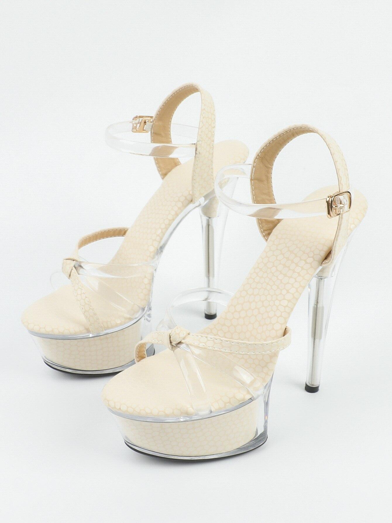 

Сексуальные непромокаемые босоножки на платформе на очень высоком каблуке 15 см, прозрачные туфли с кристаллами, свадебные туфли LFD-190-A17 34 бежевый