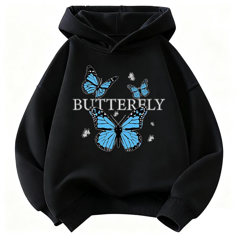 Blue Butterfly Fashion Design Children's Sweatshirt Cute Hoody for Boys Girls Autumn Spring Casual Hoodies Winter