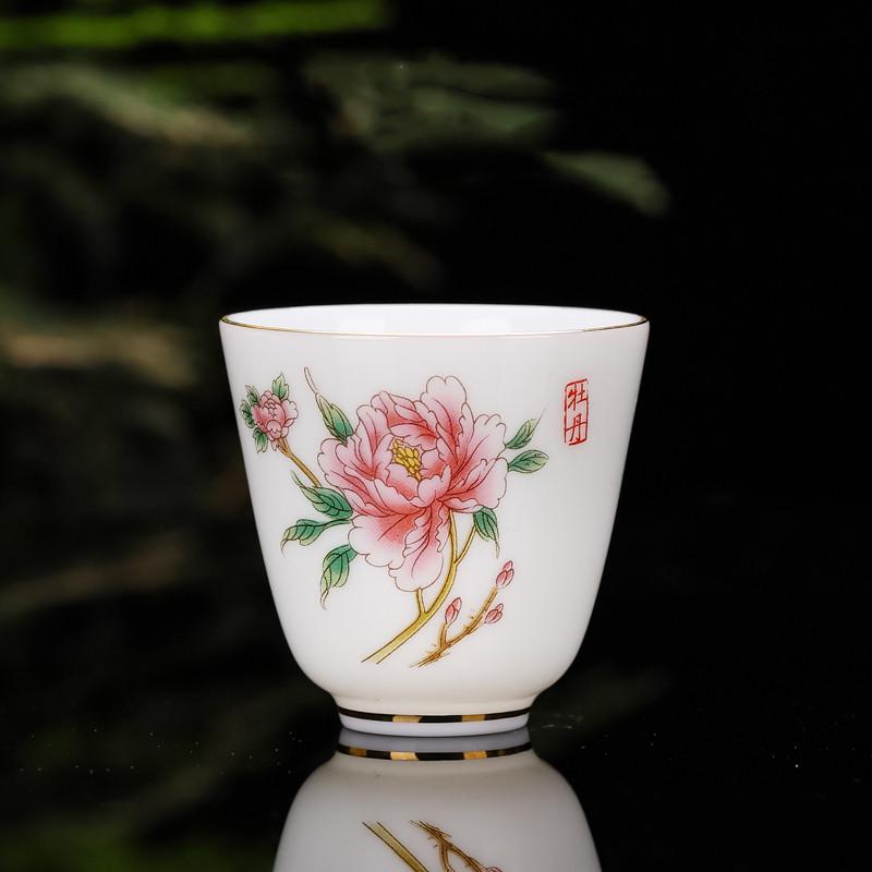 Chinese Ceramic Teacup Travel Personal Meditation Cup Hand Painted Lotus Leaf Tea Bowl Pu'er Master Cup Tea Set Accessories 65ml