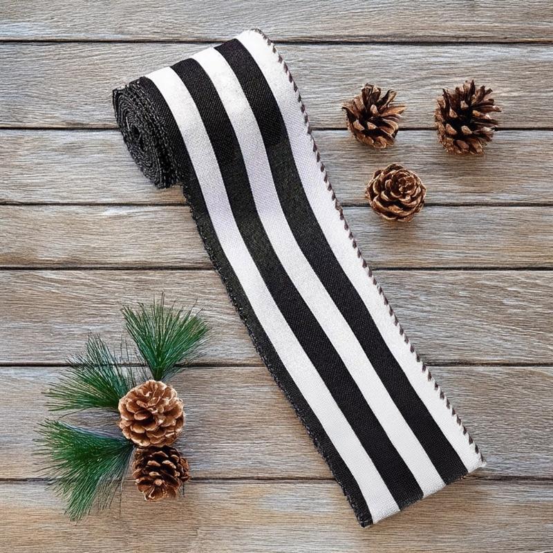Durable Polyester Christmas Ribbon Strips For DIY Crafts Gift Packaging Tree Decorations Classical Black White Design