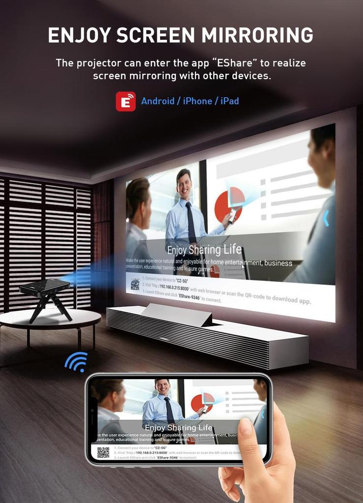 Portable 3D Mini Home 4K DLP Projector P09 with Battery—Second Generation