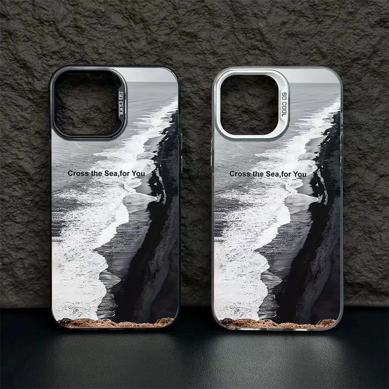 The new black wind seaside is suitable for iphone17 mobile phone case Apple 15promax/14 anti-drop 13pro16 Europe and America