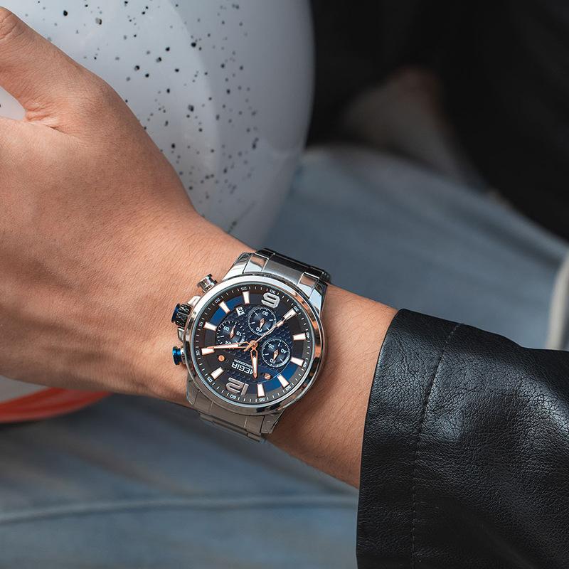 

MEGIR трансграничный популярный бренд, деловые мужские часы со стальным ремешком, водонепроницаемый светящийся календарь, оптовая продажа, многофункциональные часы с хронографом