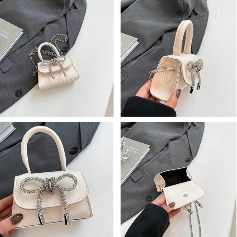 Casual Bow Women Samll Square Shoulder Bags Sweet Ladies Pu Chain Messenger Bag Clutch Commuter Female Phe Handbags Purse