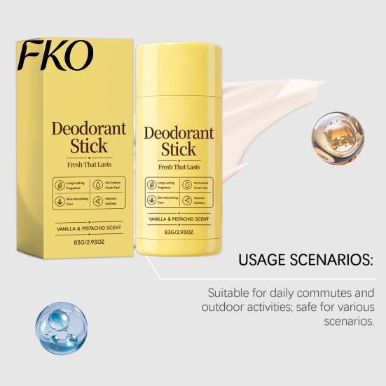 Hydrating Deodorant Stick 83G Vanilla & Pistachios Stick, Odor Protection Perfumed for Women Moisturizing Men, Long Lasting Fresh Scent Underarm Care