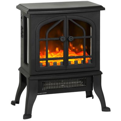Elektrischer Kamin mit 3D-Flammeneffekt, 1800/900 W, dekorativer Fake-Kamin, verstellbarer Thermostat, 39x24x48cm, schwarz