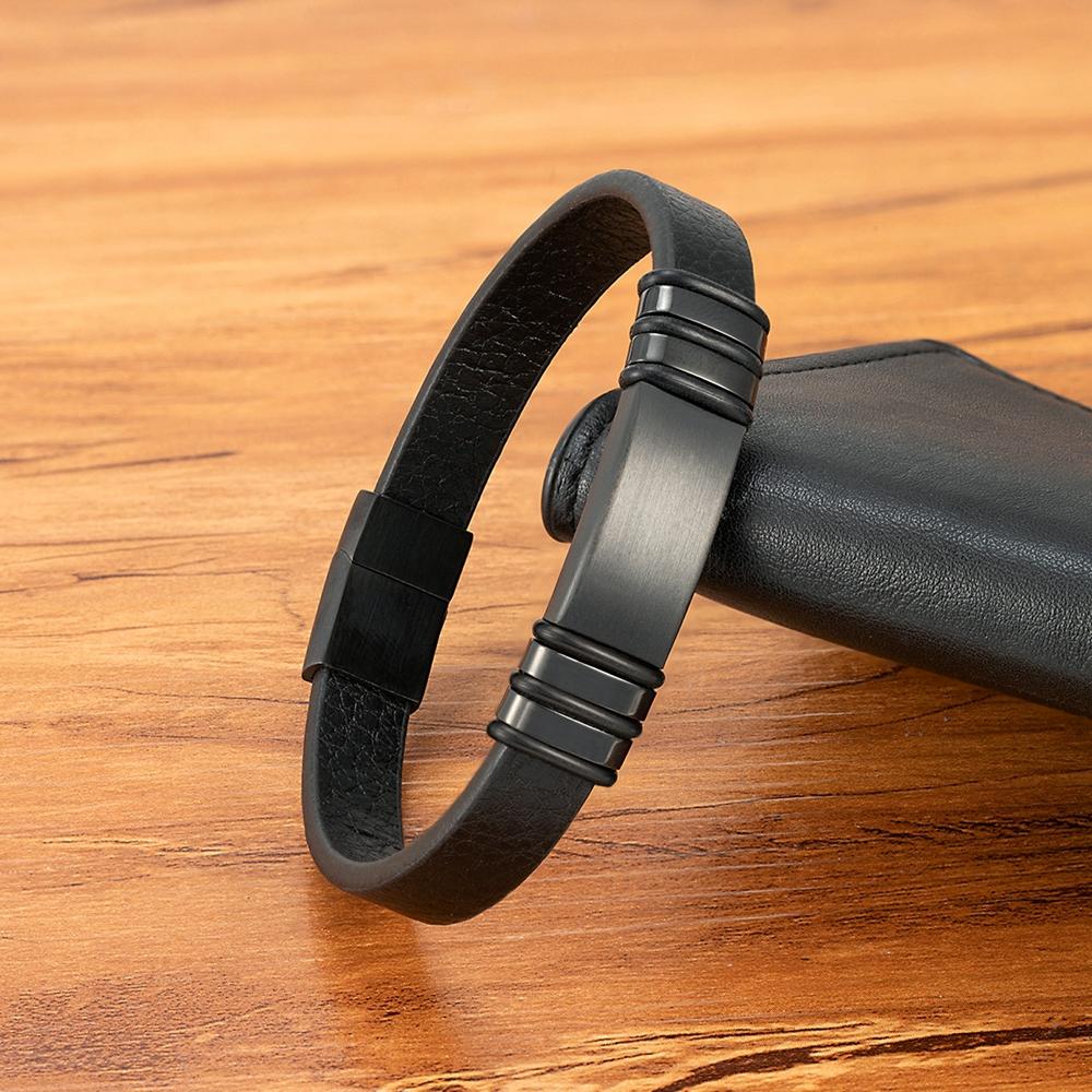 Stainless Steel Men's Leather Bracelet Black Leather Punk Style Magnetic Clasp Accessory Design Birthday Jewelry Gift