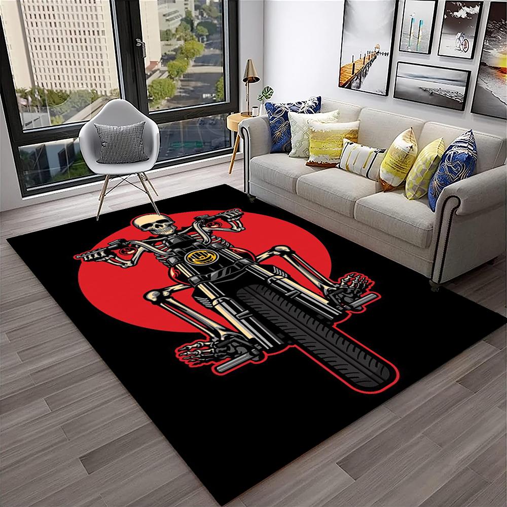 3D Retro Motorrad Vintage Teppich für Zuhause Wohnzimmer Schlafzimmer Spielzimmer Sofa Fußmatte Dekor, Kinderteppich Rutschfeste Bodenmatte