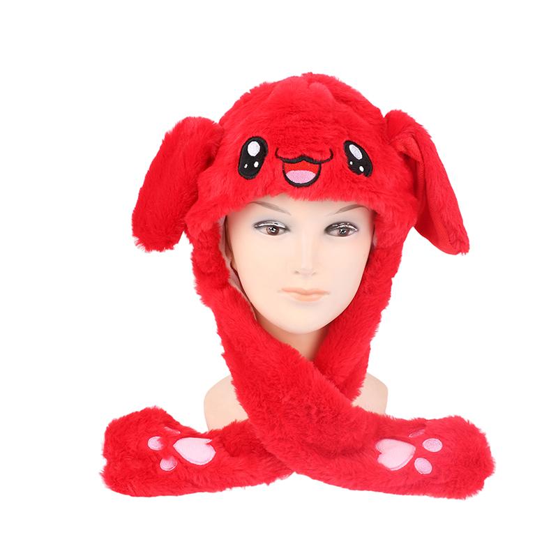 Women'S Movable Bunny Ears Hats With Lights Girls Winter Plush Warm Rabbit Hat