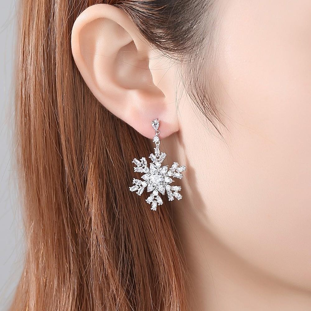 Imitating Pearls Crystal Snowflakes Earrings Silver Zircon Dangle Earrings  New Year