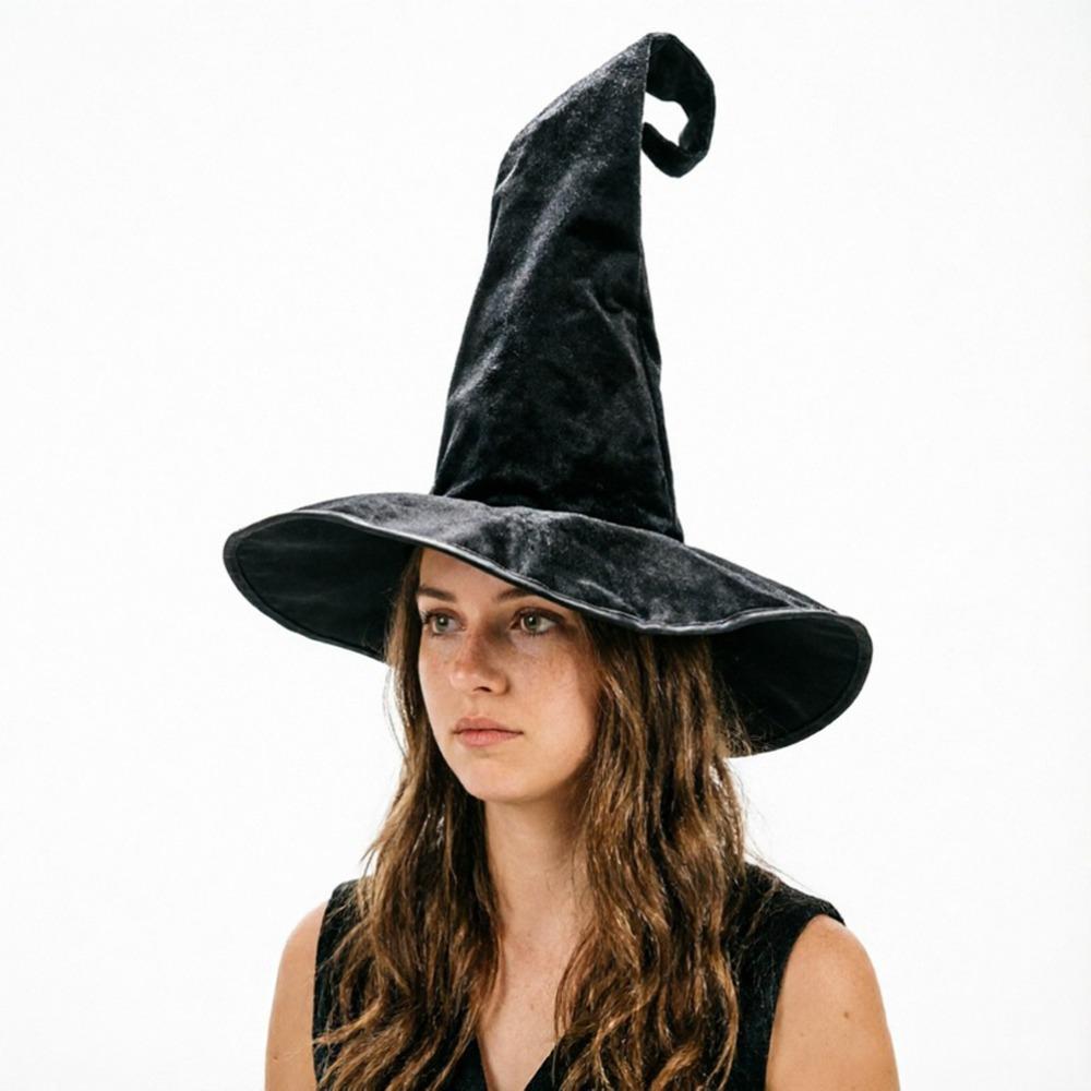 Large Plush Wizard Hat Velvet Curved Tip Tall Witch Hat Retro Halloween Witch Hat  Holiday Party чёрный