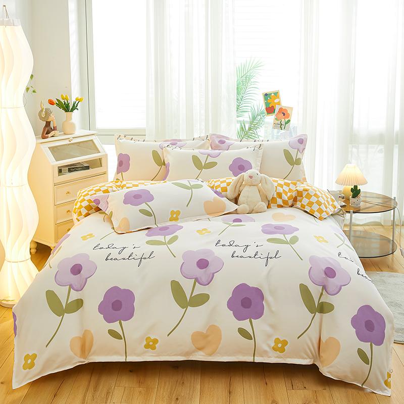 Kawaii Cartoon Dinosaur Duvet Cover Twin Queen Botanical Floral Bedding Set Pink Strawberry Comforter Cover with 2 Pillow Sham