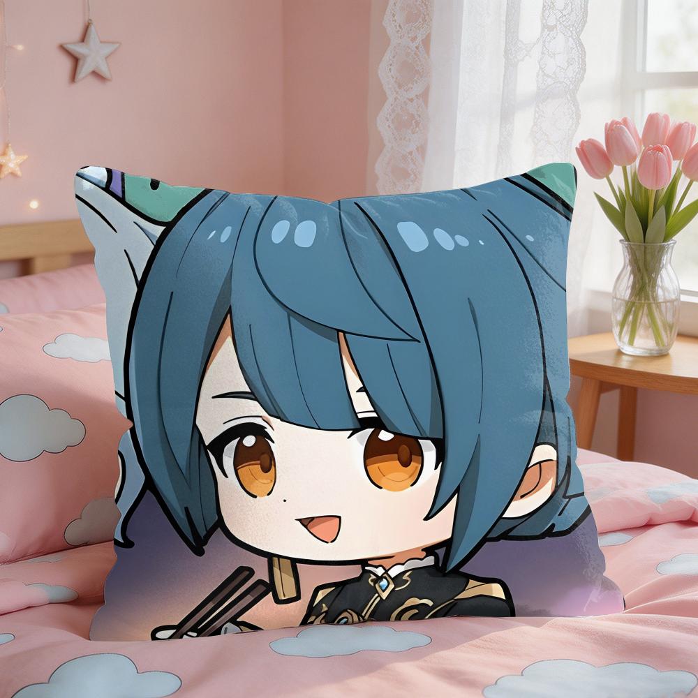 Xingqiu Genshin Impact Cushion Cover Square Short Plush Pillow Case Living Room Sofa Home Decor Funda X