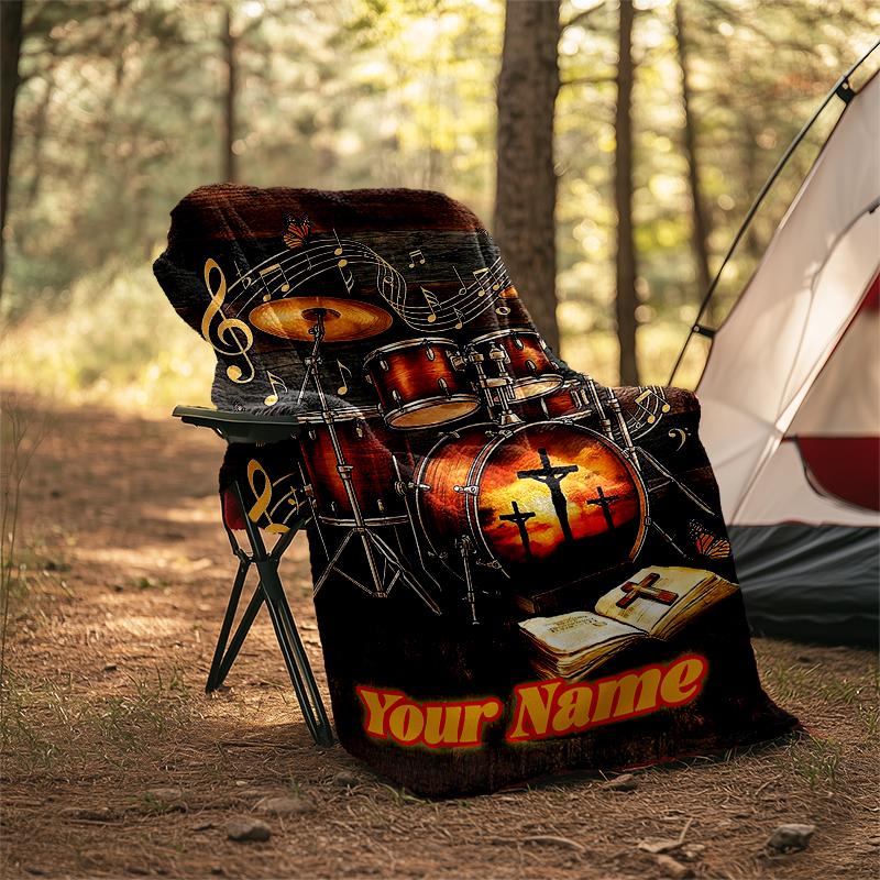 1PC Custom Name Music Faith Fusion flannel blanket versatile,all-season throw suitable for the living room,bedroom,camping,travel,and gift