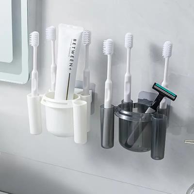 Bathroom Shelves Wall Mount Toothbrush Toothpaste Holder Suction Cup Storage Rack Toiletries Organizer Bathroom Accessories