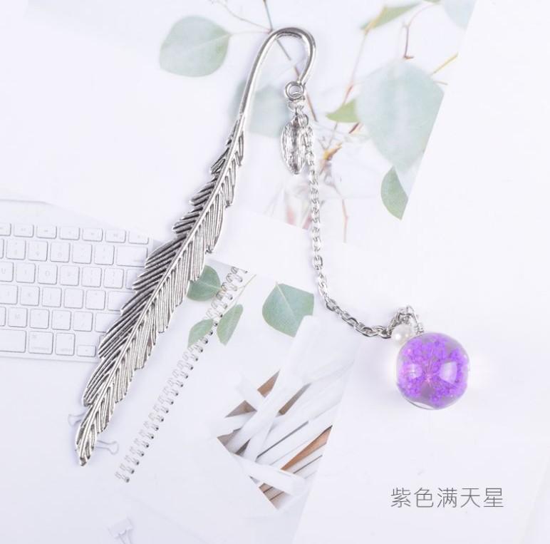 Alloy Feather Bookmark Dried Flowers Pendant Book Marker Teacher Gift Student Stationery School Office Supply Escolar Papelaria