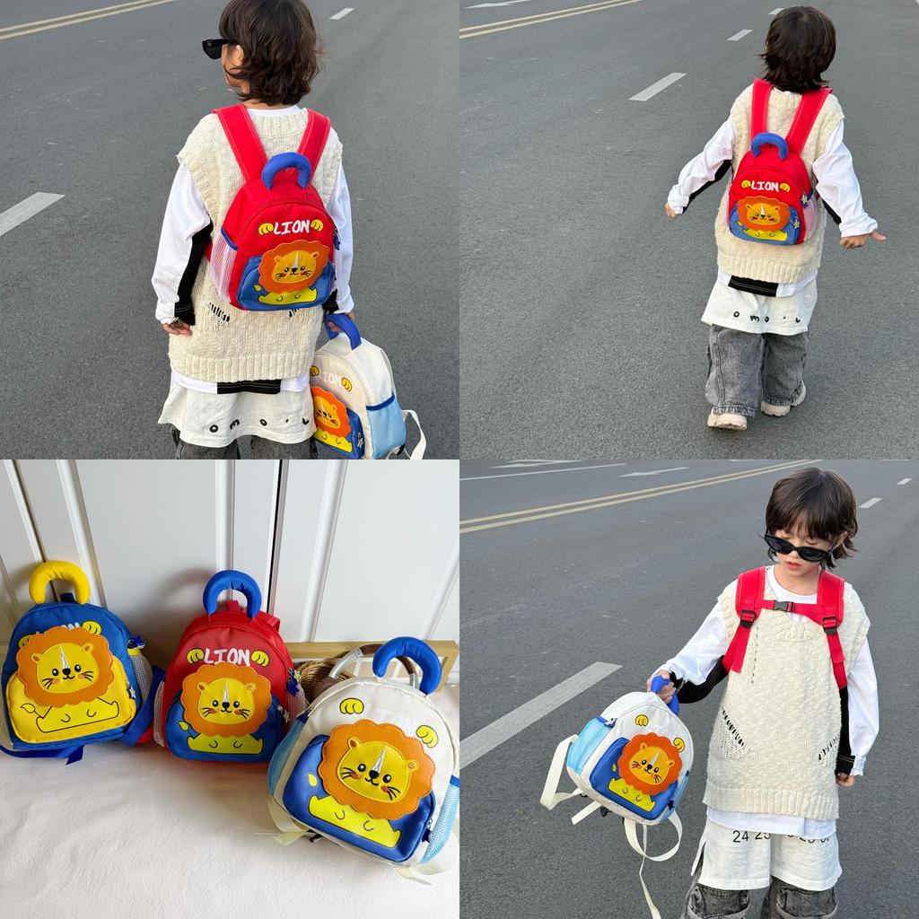 Adorable Toddler Backpack For Boys And Girls Kindergarten Use Nylon Fabric Red Beige Blue
