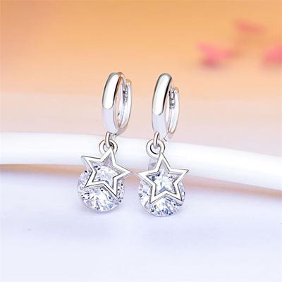 Fashion Lady 925 Sterling Silver Earring Women Jewelry Trendy Round Star Drop Earring Female Princess Anniversary Accessories