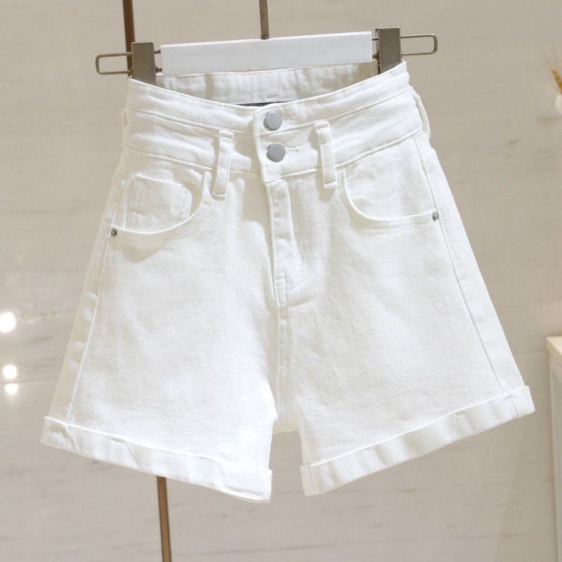 

Белые джинсовые шорты с высокой посадкой на двойной пуговице, женские, стройнящие, А-силуэта, с широкими штанинами, хот-панты 2XL белый