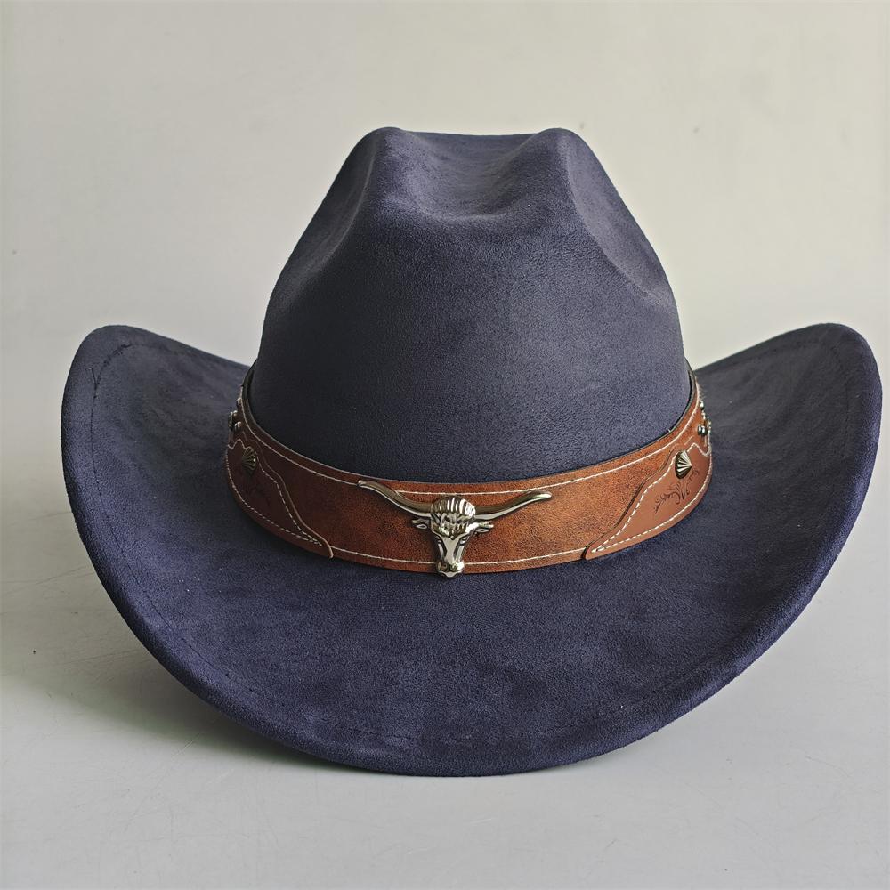 Bull Head Accessories Cowboy Hat For Women Men 7.5Cm Wide Brim Western Suede Hat For Cowboys And Cowgirls Sombrero Vaquero