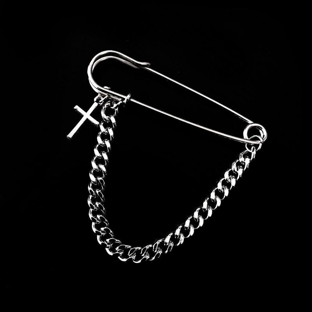 Korean Geometric Chain Pin Brooch - Trendy Unisex Metal Suit Accessory