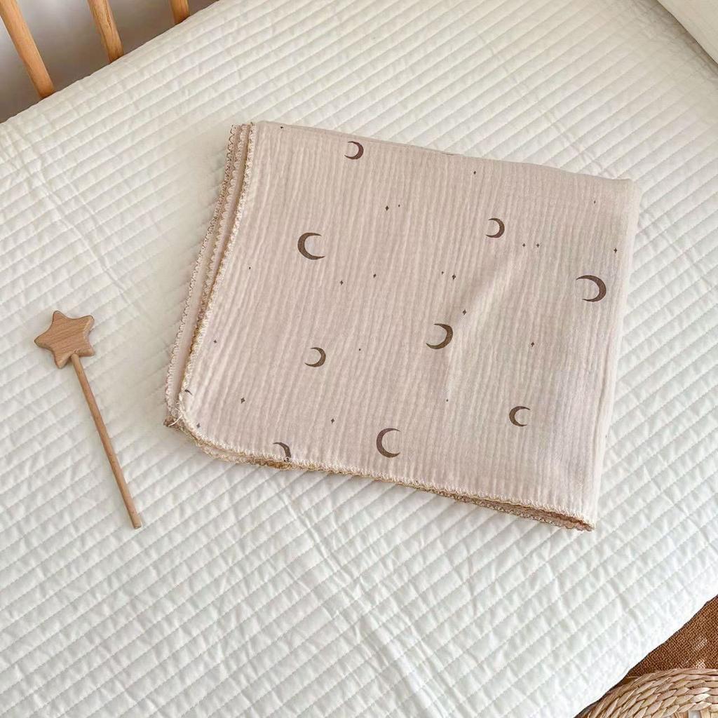 110*130cm Baby Musselintuch Gaze Dünne Steppdecke Blumendruck Doppellagige Baumwoll-Puckdecke Kinderwagenabdeckung Kinderbettwäsche