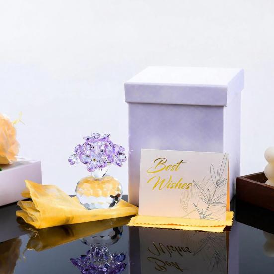 Faux Crystal Flower Figurine Forget Me Not Flower Gift for Women Sympathy Clear Glass Flower Ornaments for Valentine's Day Birthday Table Decor