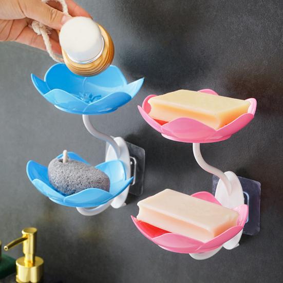 3Pcs Wall Mount Lotus Soap Dish Double Layers Quick Drain