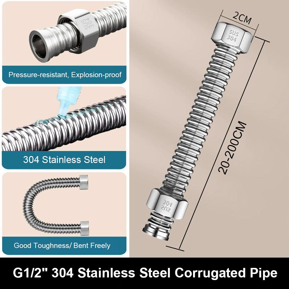

1Pcs 20/40/60/80/100/150/200CM Stainless Steel G1/2 Stainless Steel Corrugated Water Heater Connector Plumbing Pipe Extend Hose 20cm