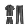 Men's Summer Short Sleeve & Long Pants 3-Piece Plus Size Set - Lightweight Cool Home Wear