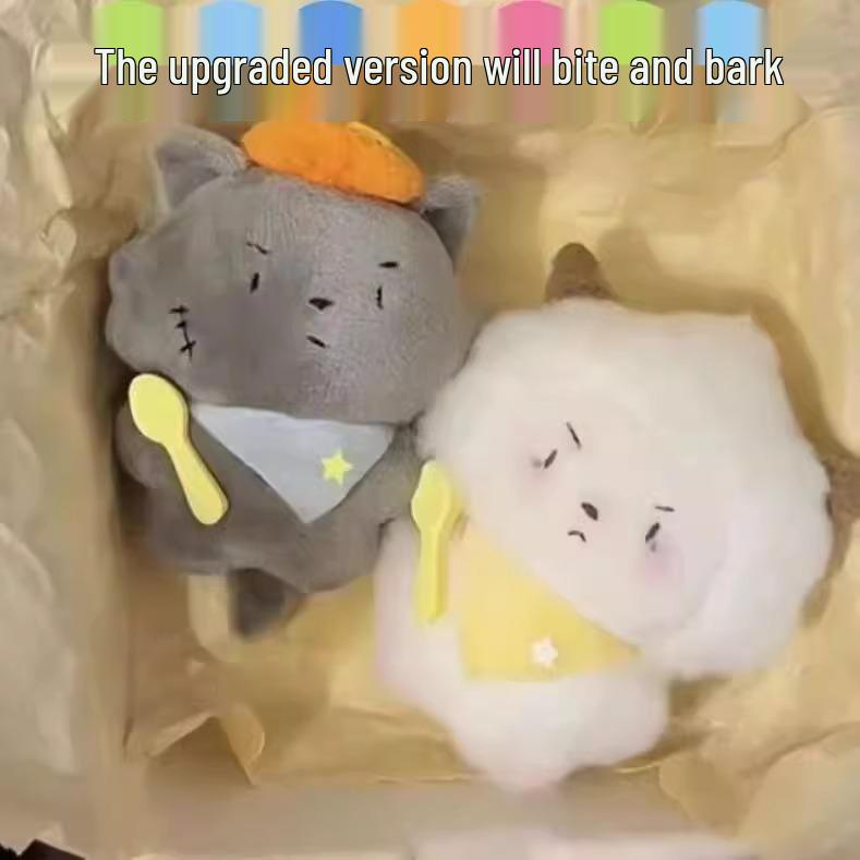 Cute Grey Wolf and Sheep Plush Keychain Doll - Squeaky Stuffed Animal Pendant Gift
