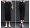 Women's High-Waisted Korean Denim A-Line Skirt with Elastic Back and Slit - Slimming Bodycon Fit, Mid-Length