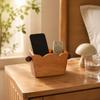 Solid Wood Desktop Organizer with Two Compartments OpenTop Wooden Desk Holder Side Knobs