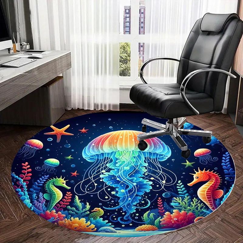 1pc Office Carpet Chair Mats Ocean Life Circular Artwork Perfect for Decorating Office Chairs, Living Rooms, Or Bedrooms