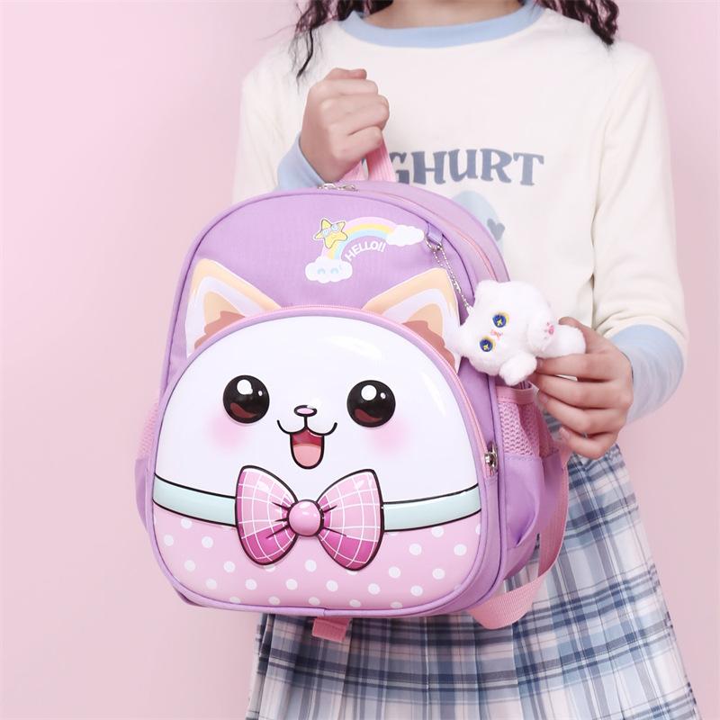 Kindergarten Baby Schoolbag Cartoon Cute Bunny Boys And Girls Backpack Cute Kitten Pendant Children'S Backpack