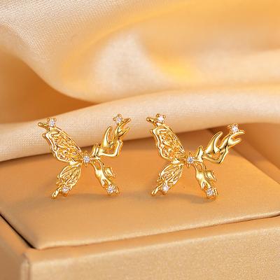 French Sweet Wind Butterfly Stud Earrings Women's Zircon Temperament Earrings Versatile Niche Design Fashion High-end Earrings