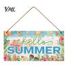 Beach House Wall Sign Summer Wooden Hanging Sign, Theme Welcome Front Door Decor with Themed Gifts Rope, Colorful Hanger for Seasonal Farmhouse Floral
