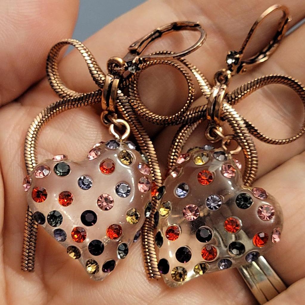 Retro Schmetterling Quaste Knoten übertrieben farbig Diamant besetzt Reisperle Kristall herzförmige Ohrringe