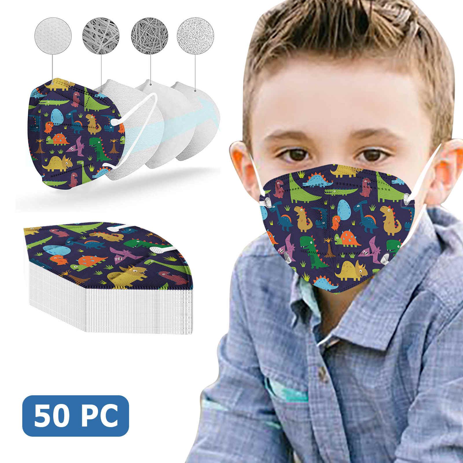

50 шт. Детская маска N-95 с принтом динозавров для защиты на улице, маска-рыбка для лица Free Size