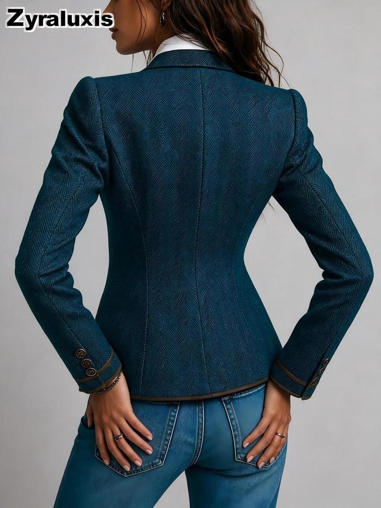 Women's Western Casual Patchwork Jacket Coat with Pockets with Fall Winter
