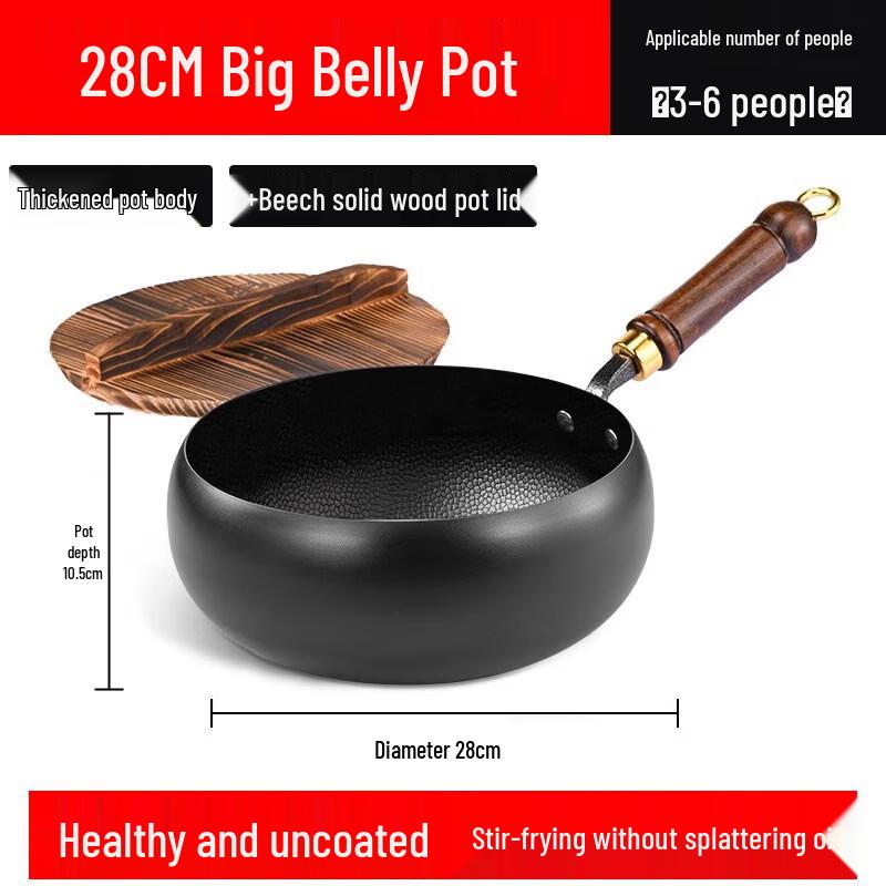 Hand-Forged Deep Iron Wok with Wooden Lid