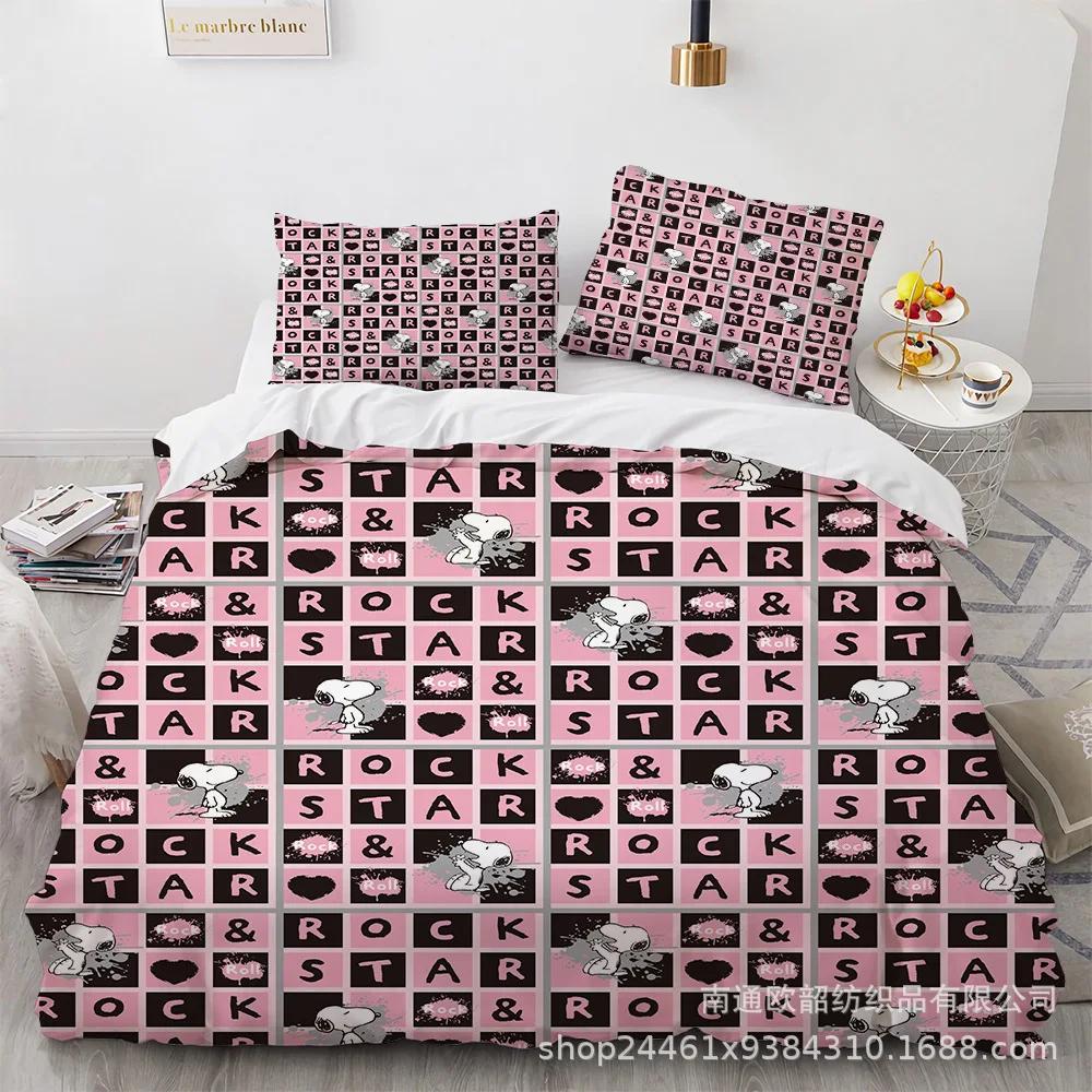 Snoopy Cute Print Bedding Sets Comforter Quilt Bed Cover Duvet Cover Pillow Case 2-3 Pieces Sets Kids Adult Size Home Decor