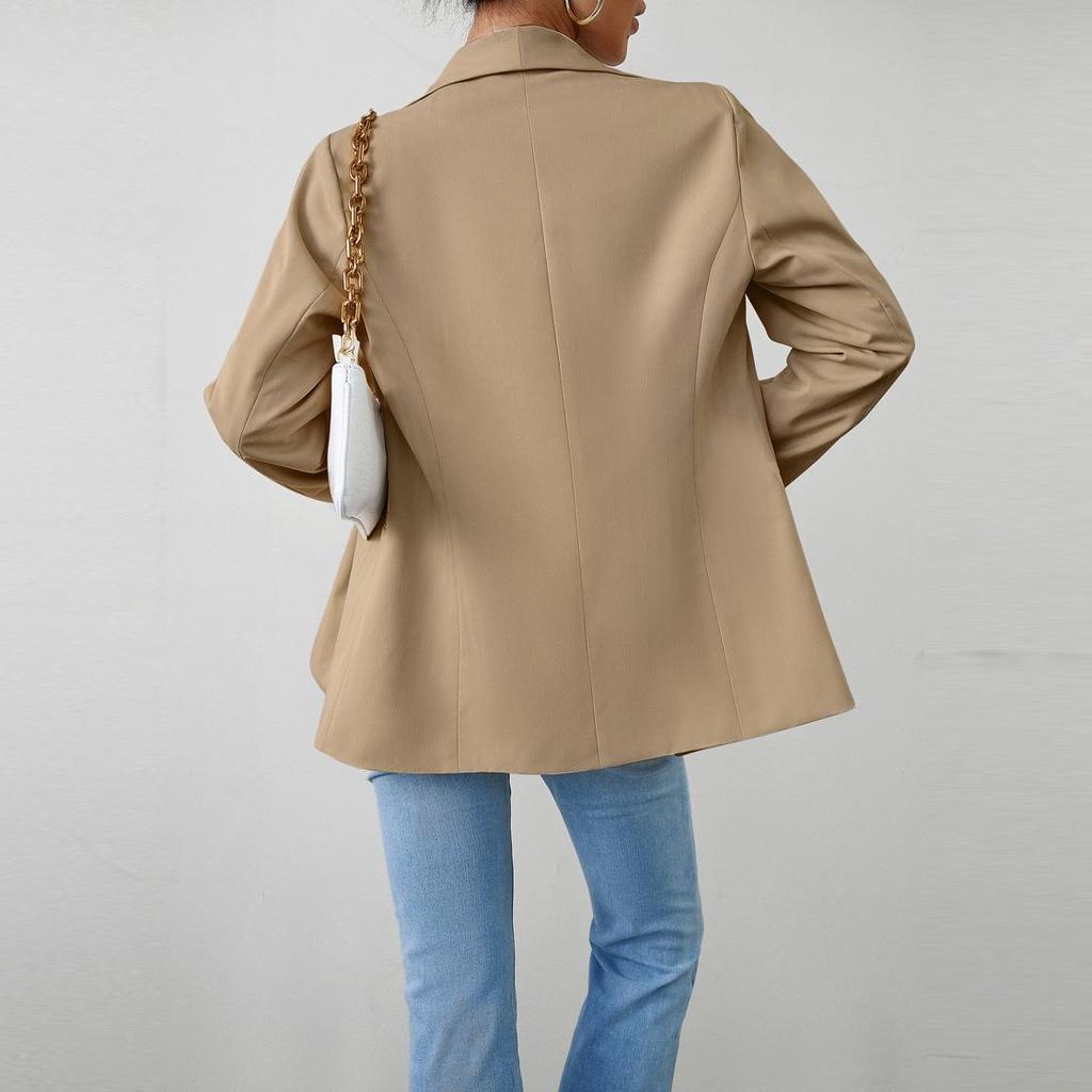 Women's Autumn Winter Solid Color Long Sleeve Casual Button Temperament Commuter Blazer Suit