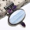Exclusive Owyhee Blue Opal Natural Amethyst 925 Silver Plated Pendant 2" Y0f73