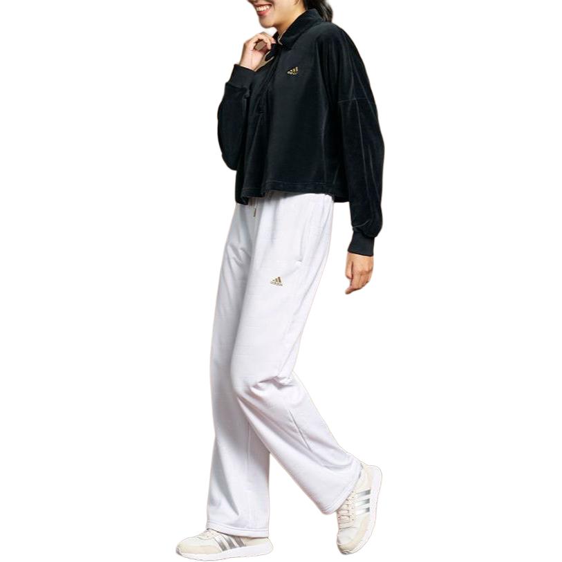 New Adidas Embossed Monogram Fleece Pants Knitted Sports Pants Women's White IJ9627
