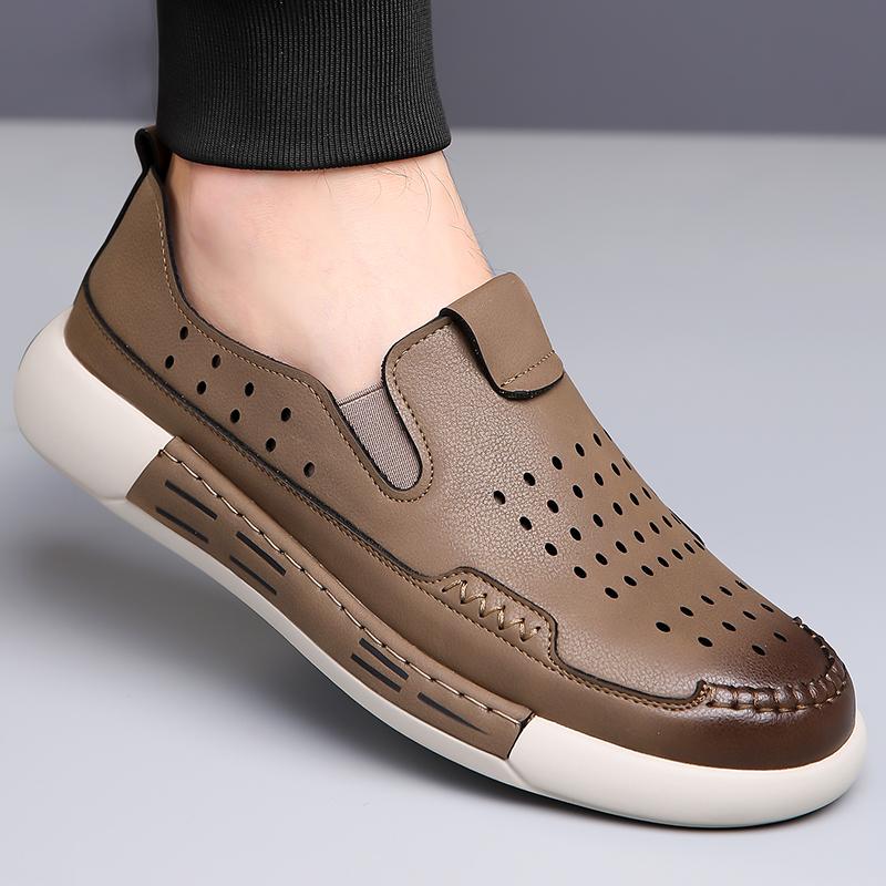 Casual Men's Leather Shoes  Men's Business  Fashionable and Breathable Casual Mesh Comfortable Party with Holes Leather  Men's