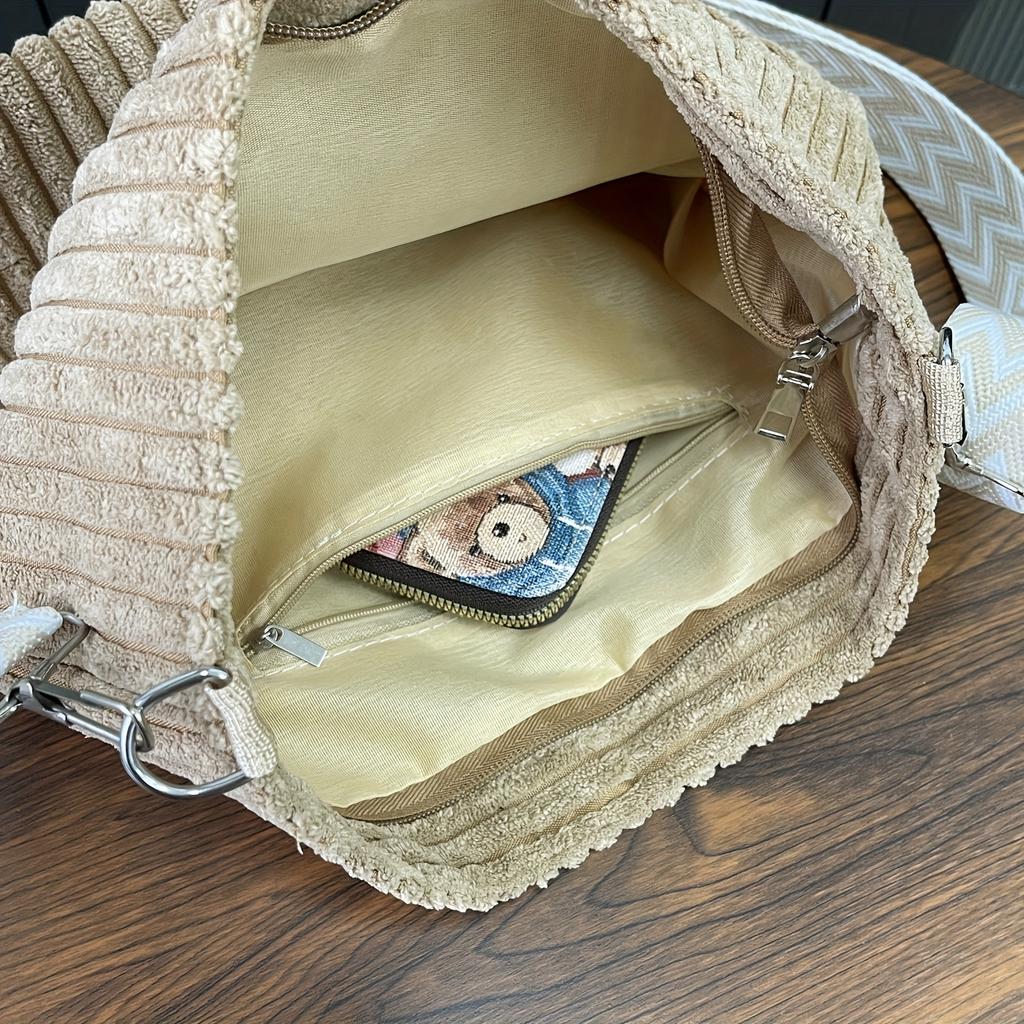 New Large Capacity Women's Shoulder Bag Solid Color Shoulder Bag Versatile Tote Commuter Bag Corduroy Bag for Women